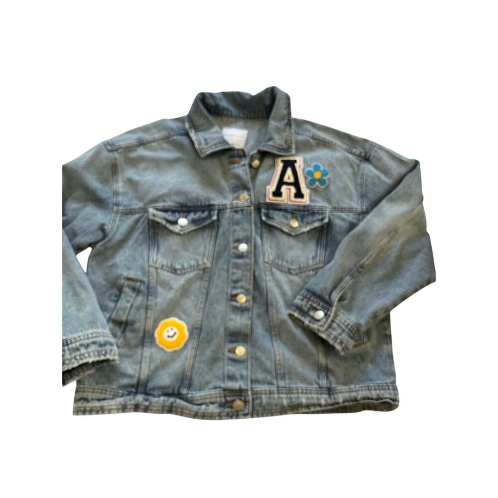 Celebrity Pink MEDIUM WASH Women's Juniors' Patchwork Denim Jacket Lg distressed